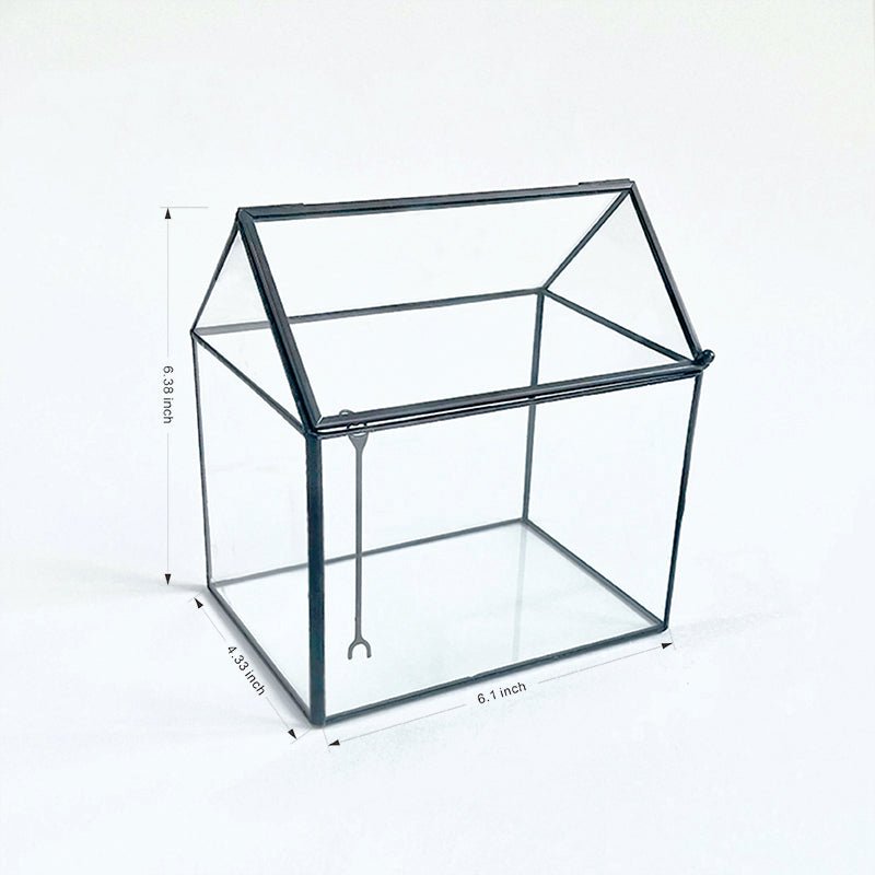 Small 6.1"x6.3"x4.33" Black House Shape Glass Terrarium with Swing Lid


Material
Glass


Special Feature
with lid


Item Weight
1.68 Pounds


Shape
house shape


Specific Uses For Product
Indoor


Style
geometric


Color
Black




Hou