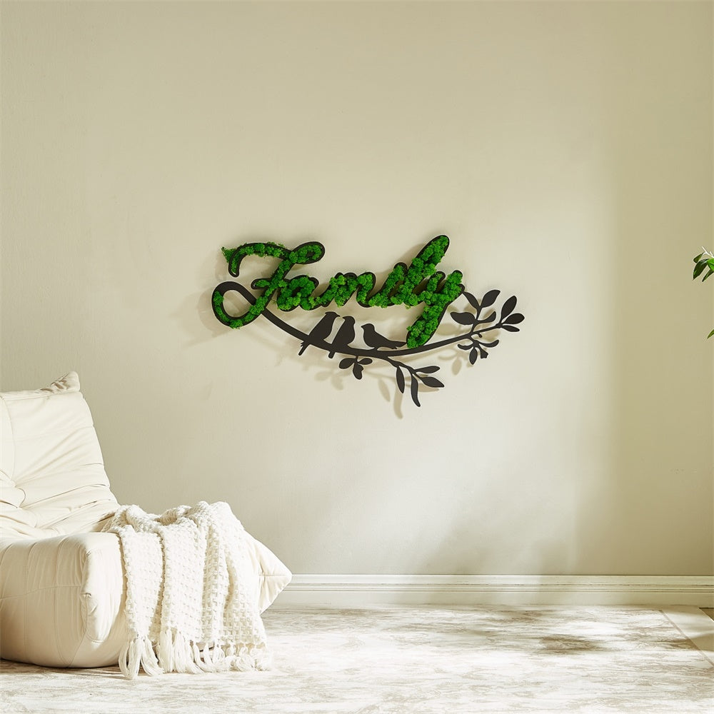 "FAMILY" Moss Wall Art with Wrought Iron Detailing – Nature-Inspired Home Accent - Moss Artistry