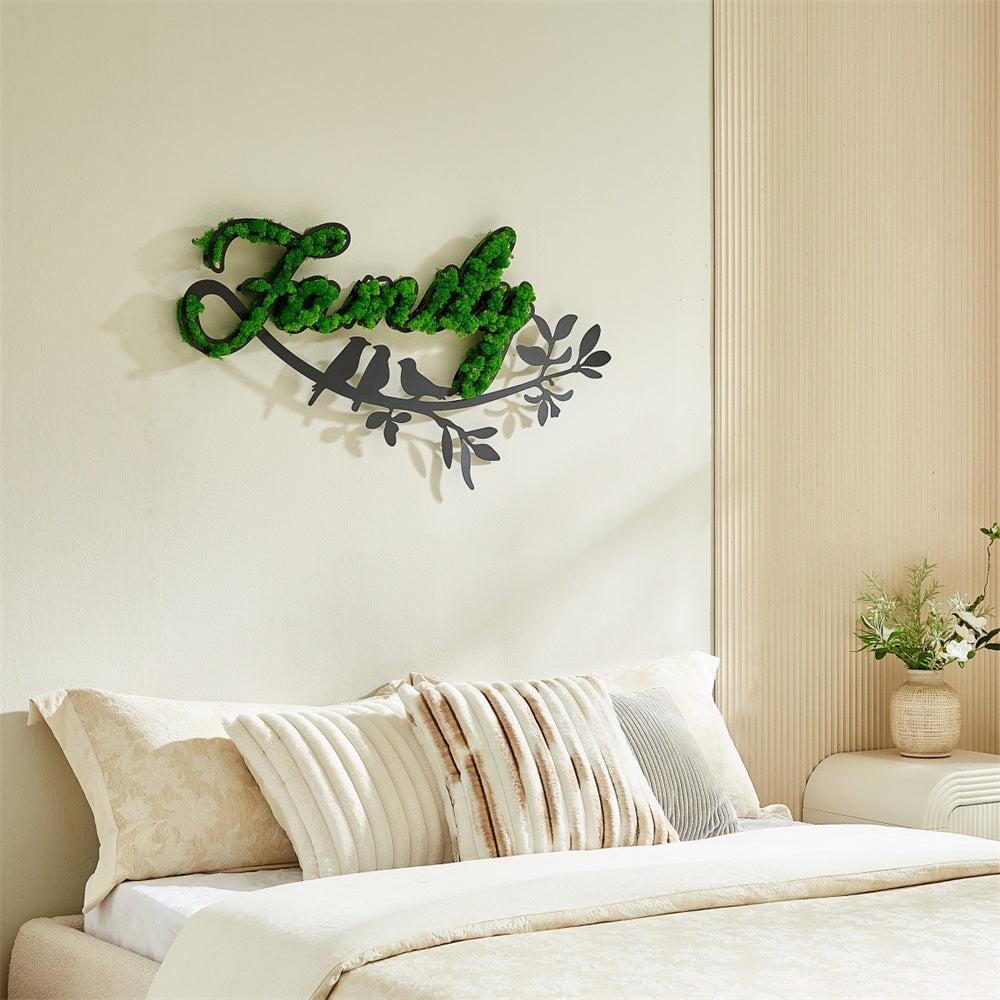 "FAMILY" Moss Wall Art with Wrought Iron Detailing – Nature-Inspired Home Accent - Moss Artistry