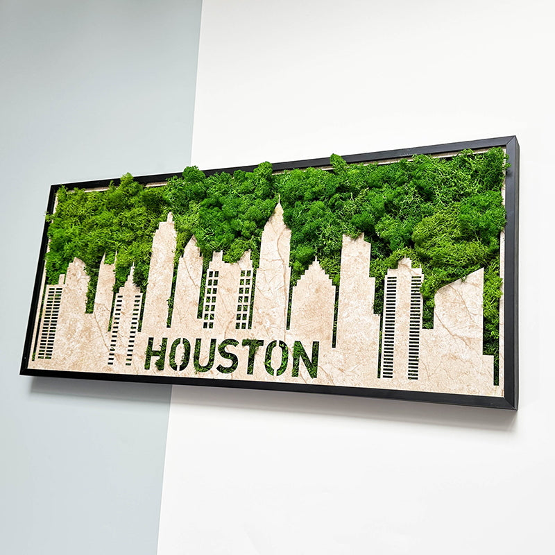 Houston Moss City Silhouette Metal Wall Art – Urban Meets Nature - Moss Artistry