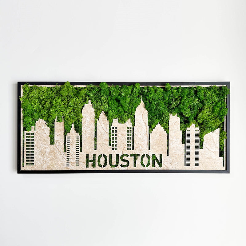 Houston Moss City Silhouette Metal Wall Art – Urban Meets Nature - Moss Artistry