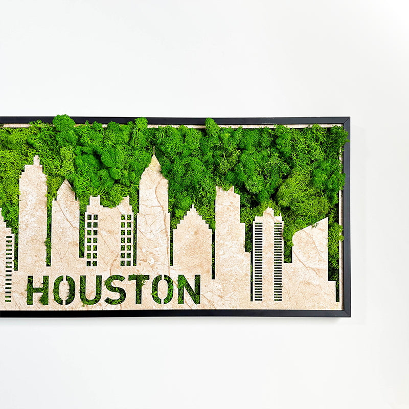 Houston Moss City Silhouette Metal Wall Art – Urban Meets Nature - Moss Artistry