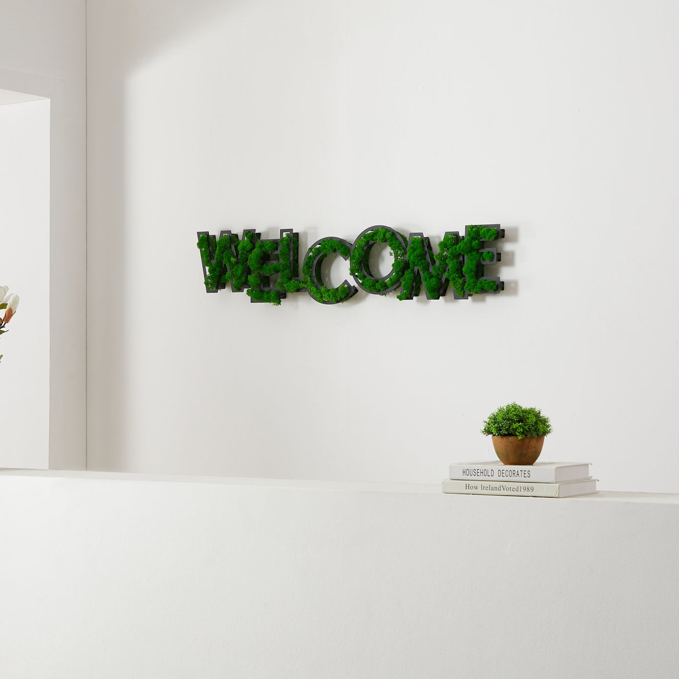 "WELCOME" Preserved Moss Wall Art in Wrought Iron Frame - Moss Artistry