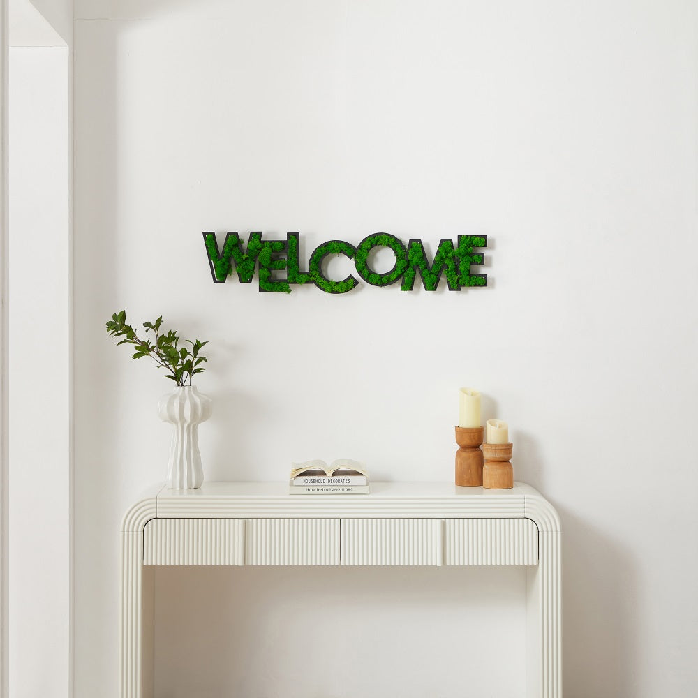 "WELCOME" Preserved Moss Wall Art in Wrought Iron Frame - Moss Artistry