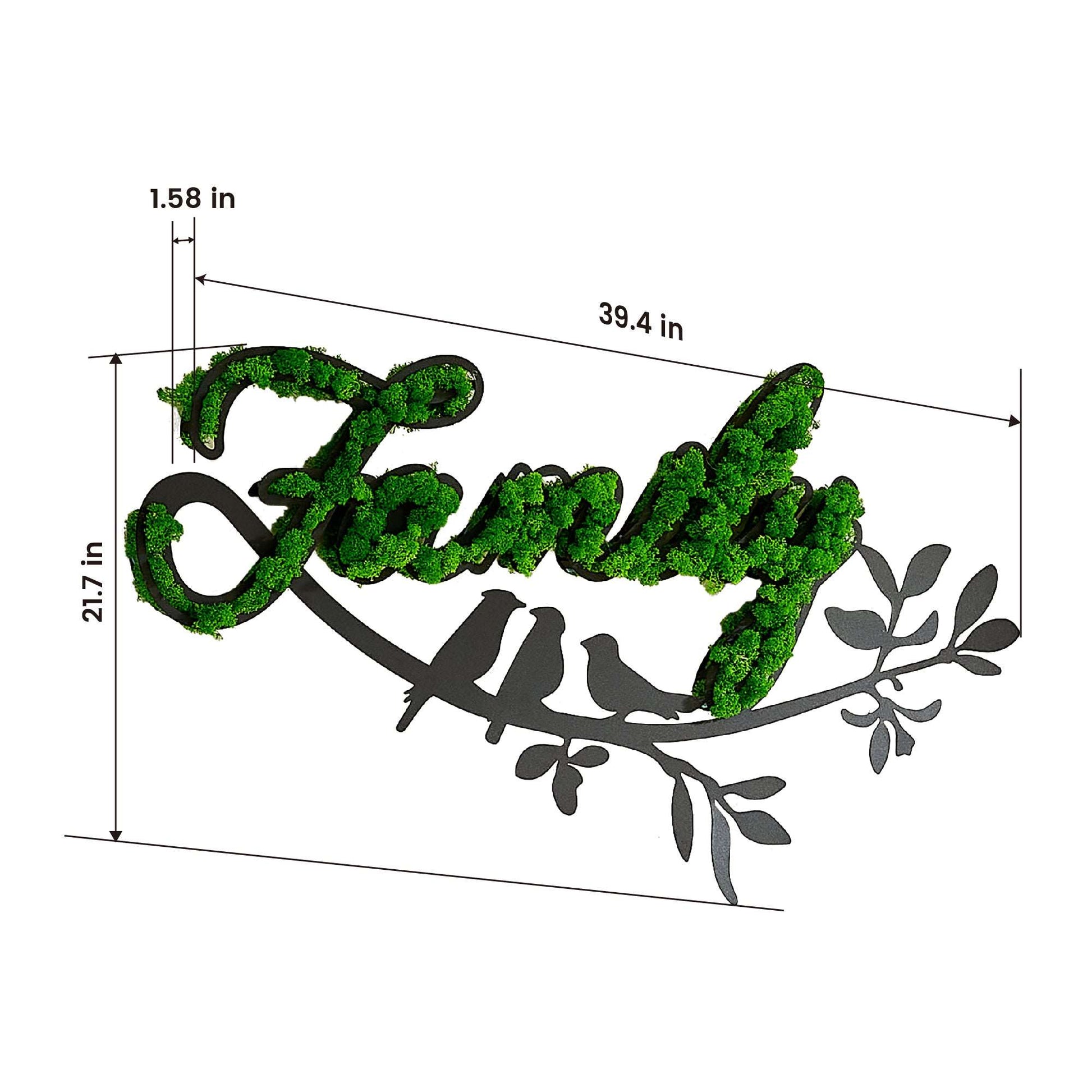 "FAMILY" Moss Wall Art with Wrought Iron Detailing – Nature-Inspired Home Accent