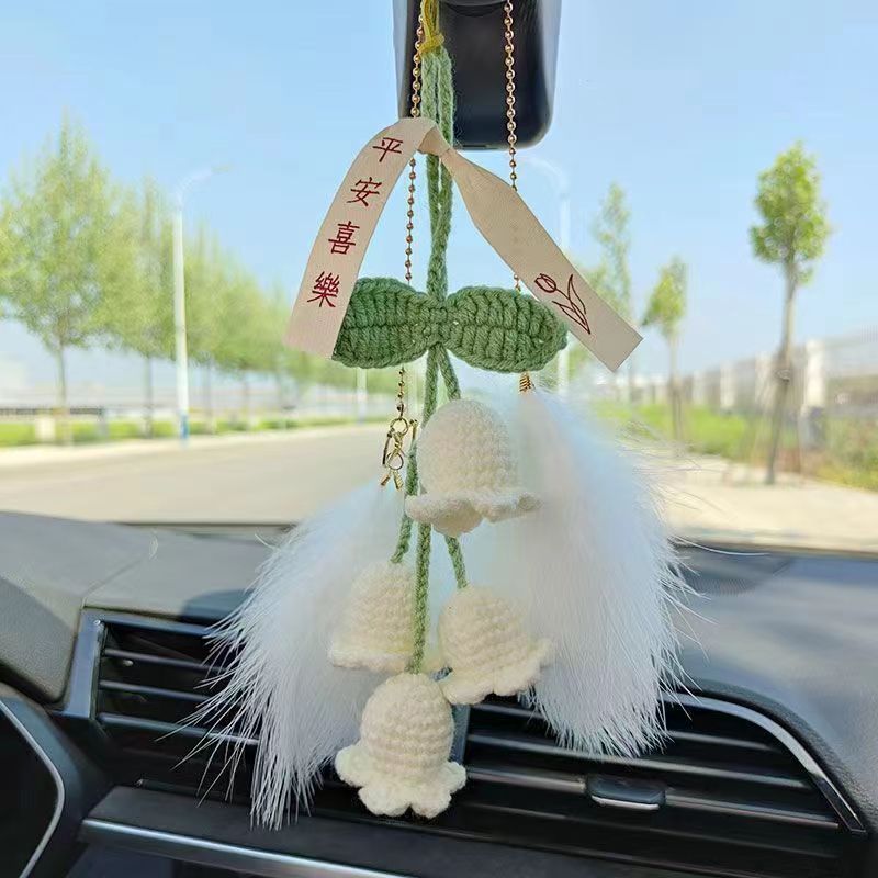 Lily of the Valley Handmade Crochet Car Mirror Hanging Accessories Car Decorations DIY Crafts Car Rearview Mirror Hanging Ornament - Moss Artistry